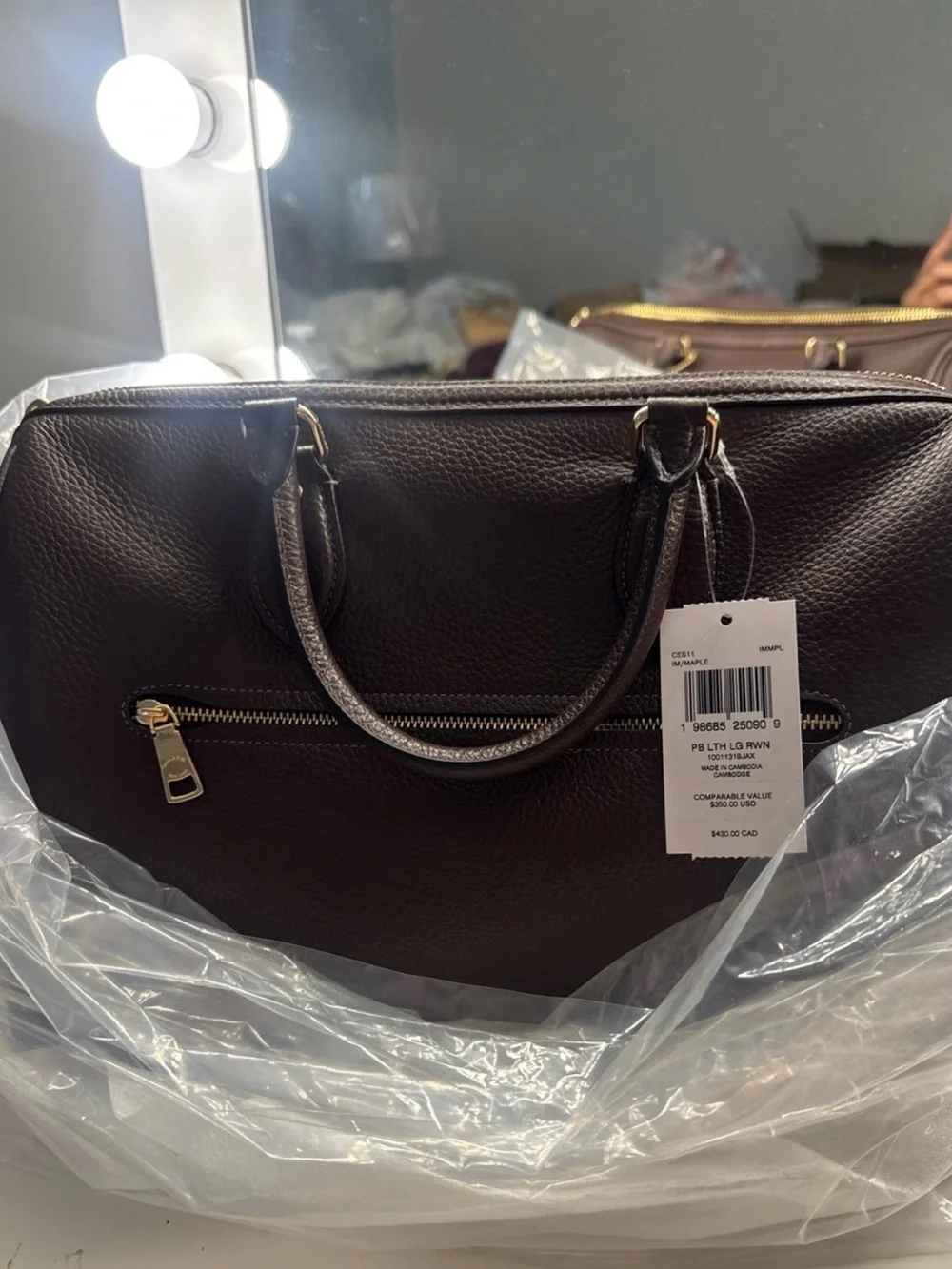 COACH MAPLE ROWAN SLOUCHY Pebbled Leather Carryall Satchel